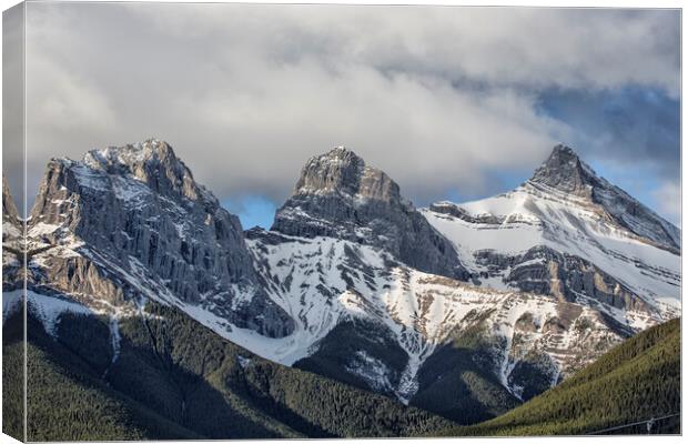 Closer View of The Three Sisters - Canadian Rockies Canvas Print by Belinda Greb