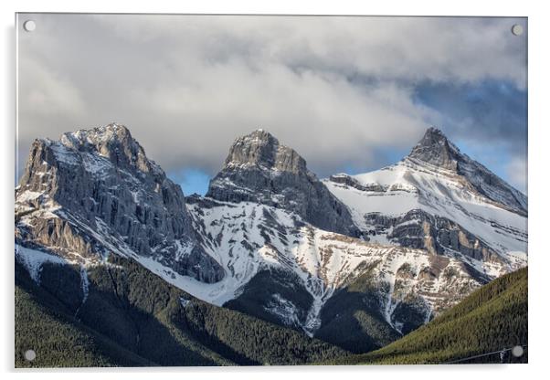 Closer View of The Three Sisters - Canadian Rockies Acrylic by Belinda Greb