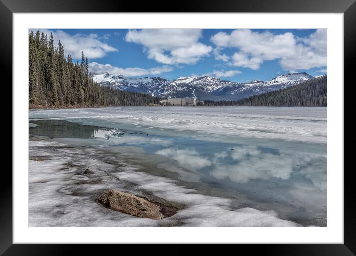 Reflections in a Partially Thawed Lake Louise Framed Mounted Print by Belinda Greb