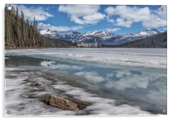 Reflections in a Partially Thawed Lake Louise Acrylic by Belinda Greb