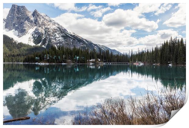 A Mountain, a Lake and a Lodge Print by Belinda Greb