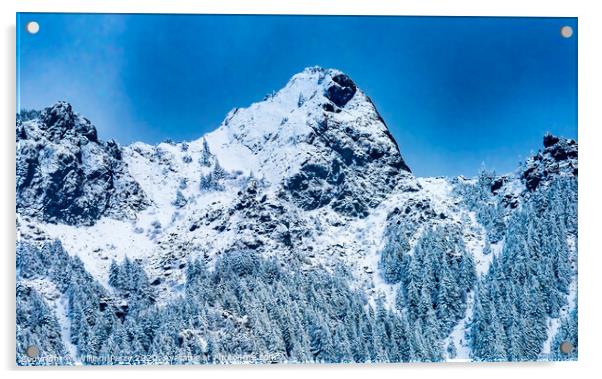 Snow Covered Mount Si Peak Snow North Bend Washington Acrylic by William Perry