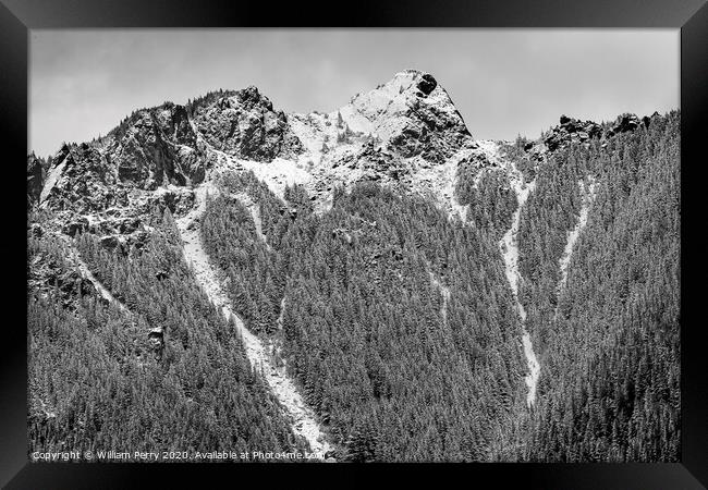 Black White Mount Si Snow North Bend Washington Framed Print by William Perry