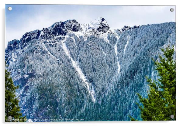 Snow Covered Mount Si Peak Snow North Bend Washington Acrylic by William Perry