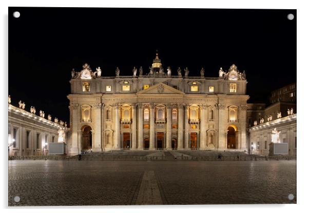 St Peter Basilica at Night in Vatican Acrylic by Artur Bogacki