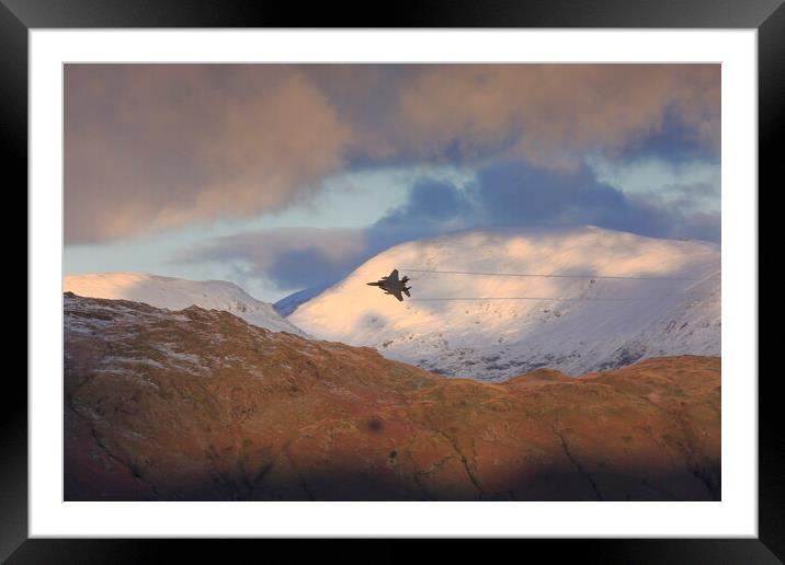 RAF Fighter Plane over the Langdale Pike in the La Framed Mounted Print by MIKE HUTTON