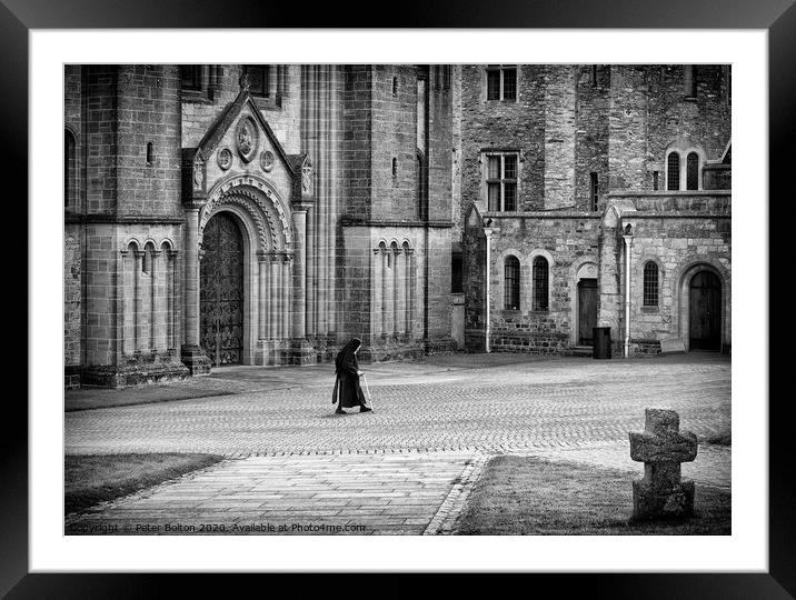 Courtyard at Buckfast Abbey, Devon, UK - Nun Cross Framed Mounted Print by Peter Bolton