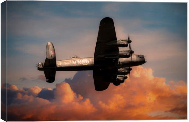 Avro Lancaster - Fire In The Sky Canvas Print by J Biggadike