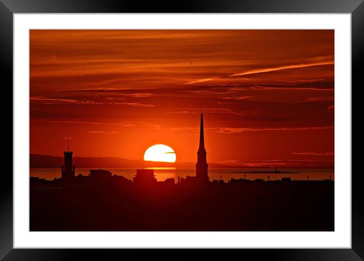 A fiery sunset behind Ayr Scotland Framed Mounted Print by Allan Durward Photography