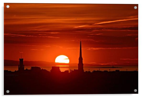 A fiery sunset behind Ayr Scotland Acrylic by Allan Durward Photography