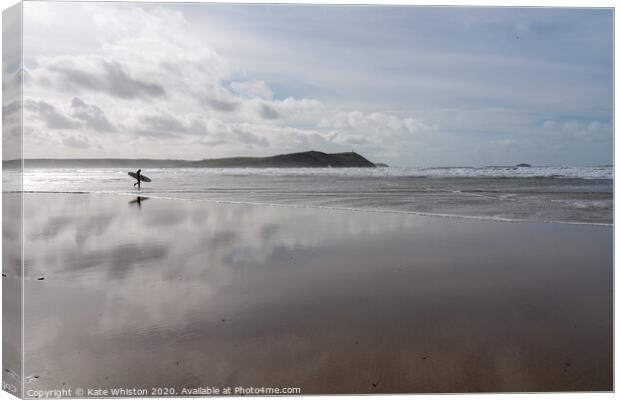 Surfer at Polzeath Canvas Print by Kate Whiston