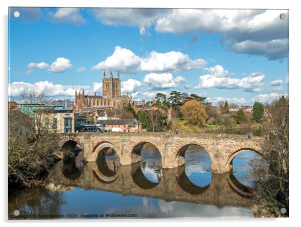 Hereford Cathedral and St. Martin's Street Bridge  Acrylic by Nick Jenkins