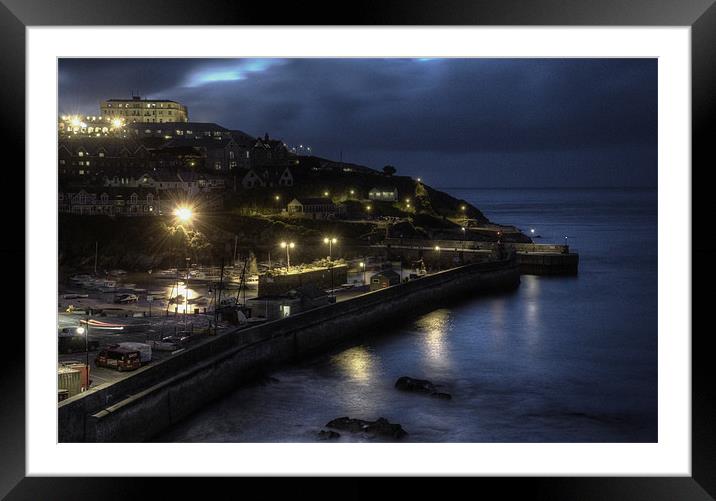 Newquay harbour by night Framed Mounted Print by Rob Hawkins