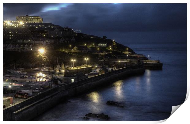 Newquay harbour by night Print by Rob Hawkins