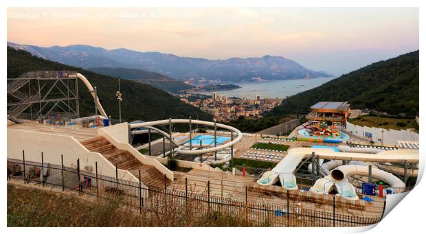 The top view of the water park of the city of Budva at dawn. Print by Sergii Petruk