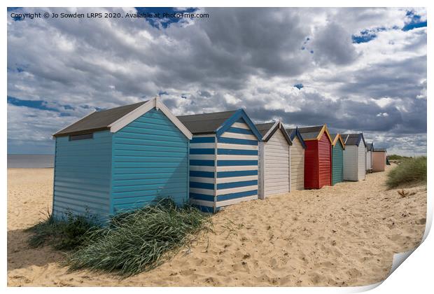 Southwold Beach Huts Print by Jo Sowden