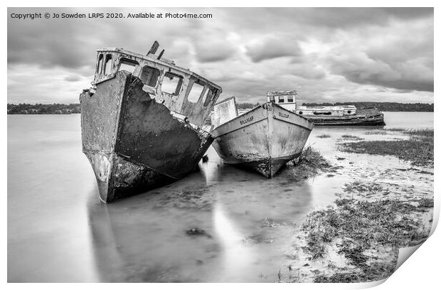 Derelict Boats at Pin Mill Print by Jo Sowden