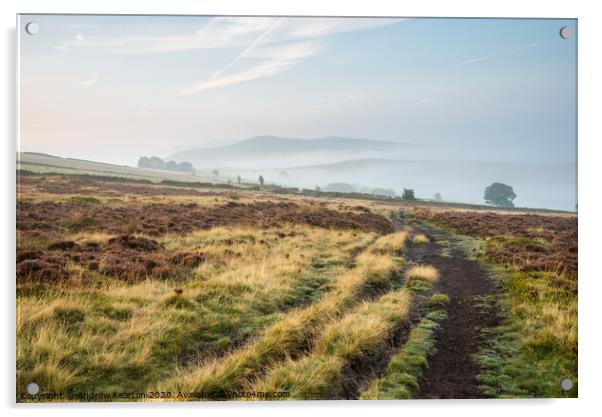 Misty autumn morning near Rowarth, Derbyshire Acrylic by Andrew Kearton