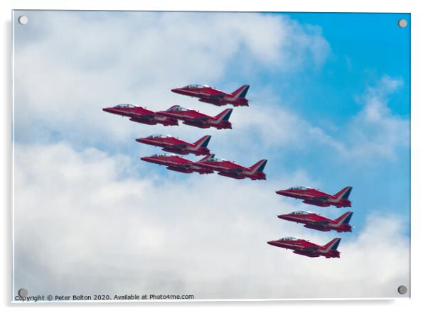 The Red Arrows in formation at a display at Southend on Sea, Essex, UK. Acrylic by Peter Bolton