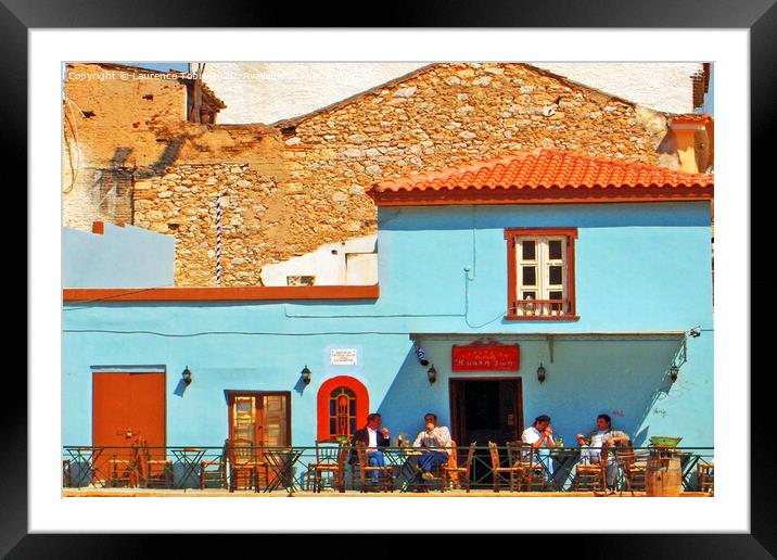 Greek Taverna Near Athens Framed Mounted Print by Laurence Tobin