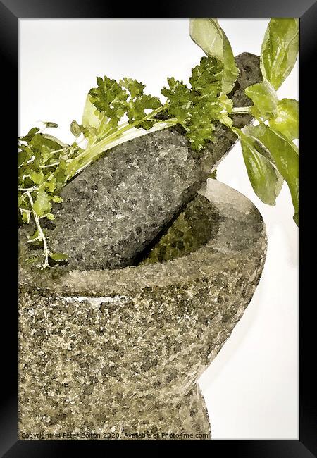 Abstract  wall art of pestle and mortar #1 of a set of three. Framed Print by Peter Bolton