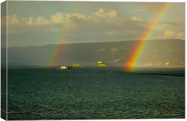 Rainbow Over the Fjord Canvas Print by Paddy Art