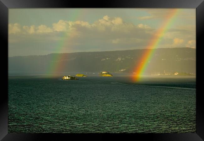 Rainbow Over the Fjord Framed Print by Paddy Art