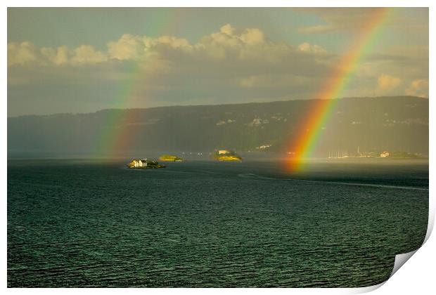 Rainbow Over the Fjord Print by Paddy Art