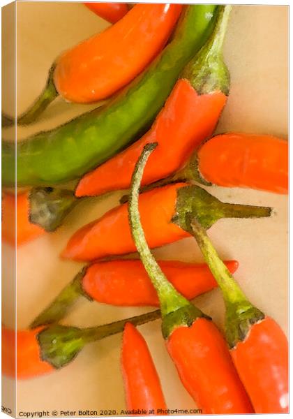 Abstract  wall art of chillies #3 of a set of three. Canvas Print by Peter Bolton