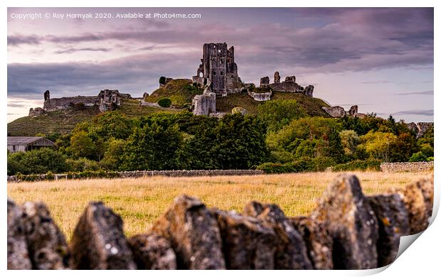 corfe castle, taken from the carpark in the village of the same name, purbeck, dorset, uk Print by Roy Hornyak
