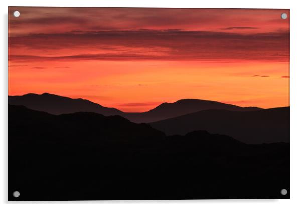 Sunset Mountain layers, The Lake District Acrylic by Dan Ward
