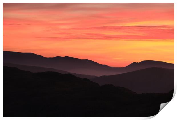 Sunset Mountain layers, The Lake District Print by Dan Ward
