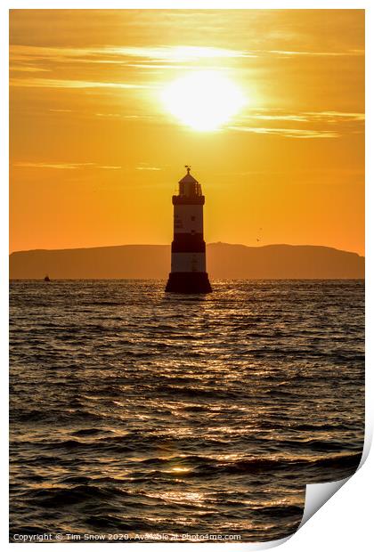 Trwyn Du lighthouse on Anglesey at Sunrise Print by Tim Snow