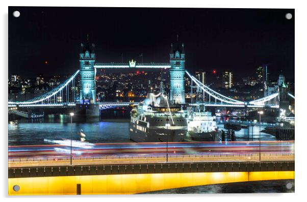 Tower bridge at Night Acrylic by Ben Hirst