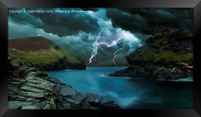 Storm At Boscastle Framed Print by Nigel Hatton