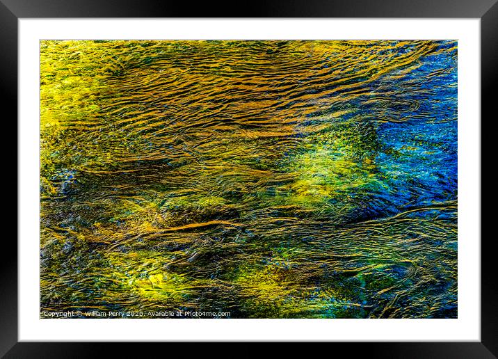Yellow Green Snoqualme River Abstract Framed Mounted Print by William Perry