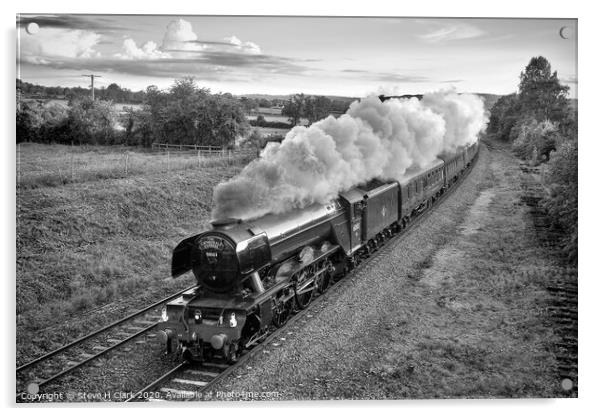 Flying Scotsman - Black and White Acrylic by Steve H Clark