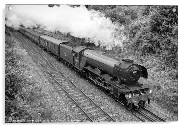 The Flying Scotsman - Black and White Acrylic by Steve H Clark