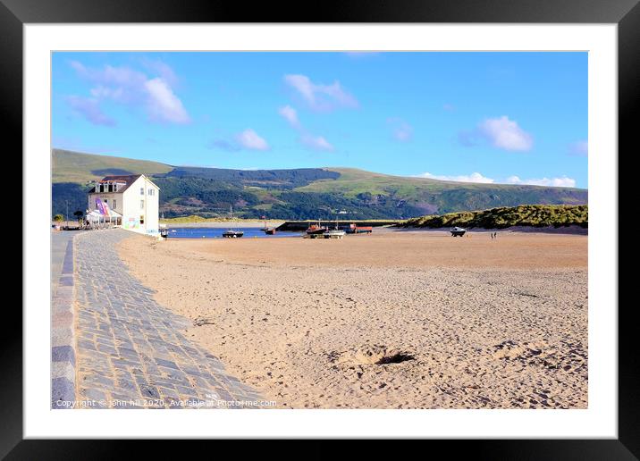 Cafe beach and mountains at Barmouth in Wales. Framed Mounted Print by john hill