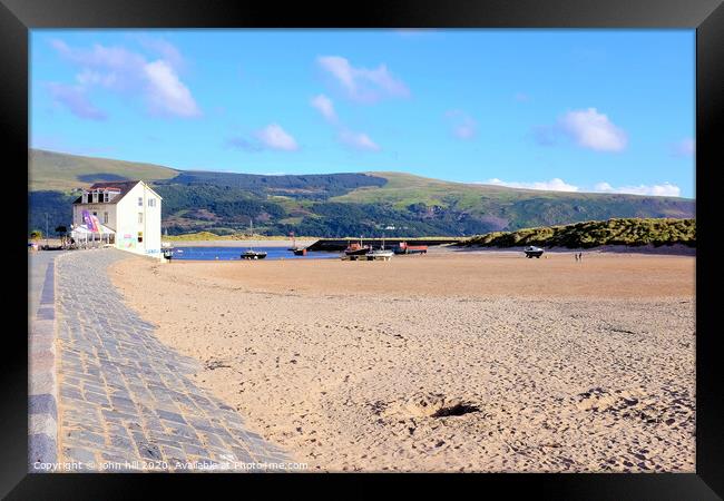 Cafe beach and mountains at Barmouth in Wales. Framed Print by john hill
