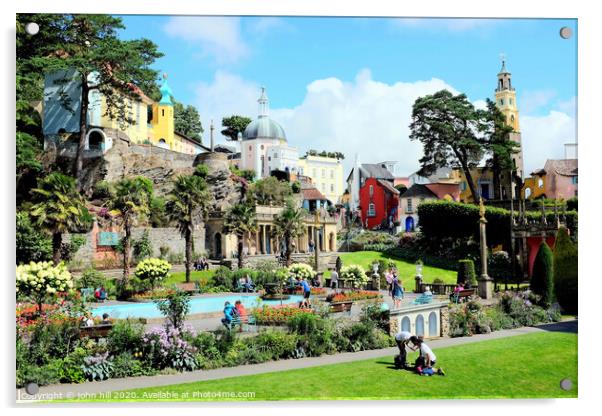 Colorful Portmeirion and gardens in Wales. Acrylic by john hill