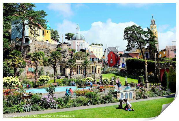 Colorful Portmeirion and gardens in Wales. Print by john hill