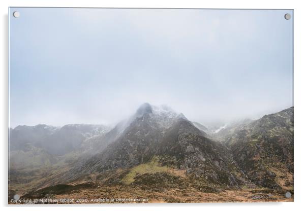 Stunning moody dramatic Winter landscape image of snowcapped Y Garn mountain in Snowdonia Acrylic by Matthew Gibson