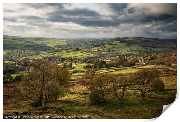 Stunning Autumn Fall landscape image of Crubar Edge in Peak District at sunset with lovely evening light glow Print by Matthew Gibson