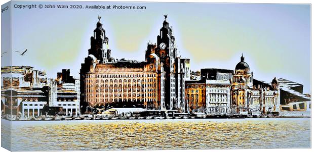 Liverpool Waterfront Skyline (Digital Art) Canvas Print by John Wain