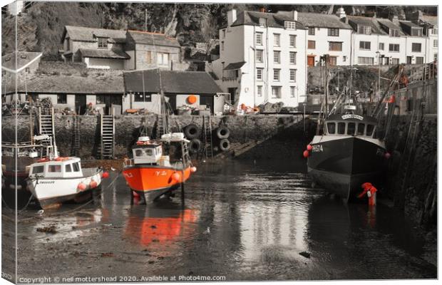 At Work In Polperro Harbour, Cornwall. Canvas Print by Neil Mottershead