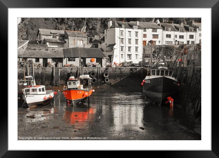 At Work In Polperro Harbour, Cornwall. Framed Mounted Print by Neil Mottershead