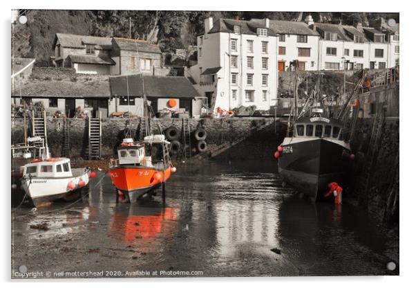 At Work In Polperro Harbour, Cornwall. Acrylic by Neil Mottershead