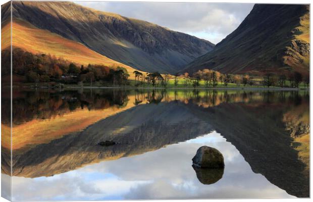 Lake Buttermere reflection in the Lake District Canvas Print by MIKE HUTTON