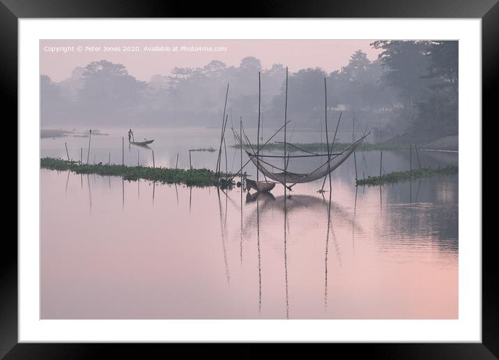 Dawn fishing nets Framed Mounted Print by Peter Jones
